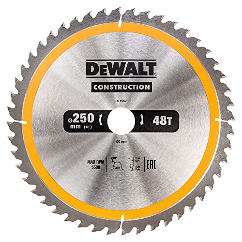 DEWALT DT1957-QZ, Hoja de sierra circular estacionaria, Disco de corte 40 dientes 250x30mm Resistente a clavos y duradero Construcción especial y uso profesional , talla única
