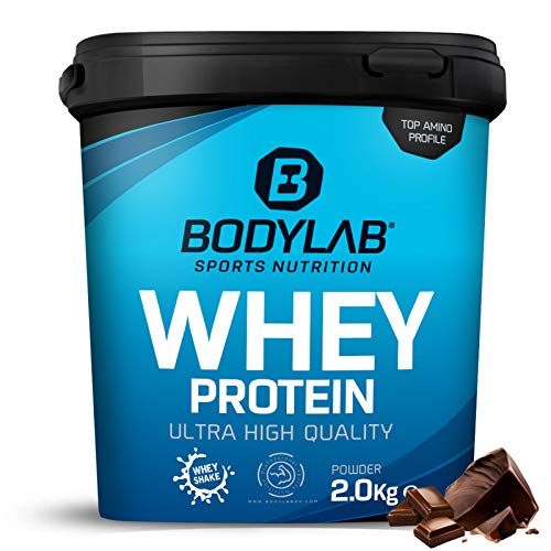Bodylab24 Whey Protein Powder Chocolate 2kg, polvo rico en 80% de proteína para músculos más fuertes, la proteína de suero puede promover la construcción de músculo, sin aspartamo