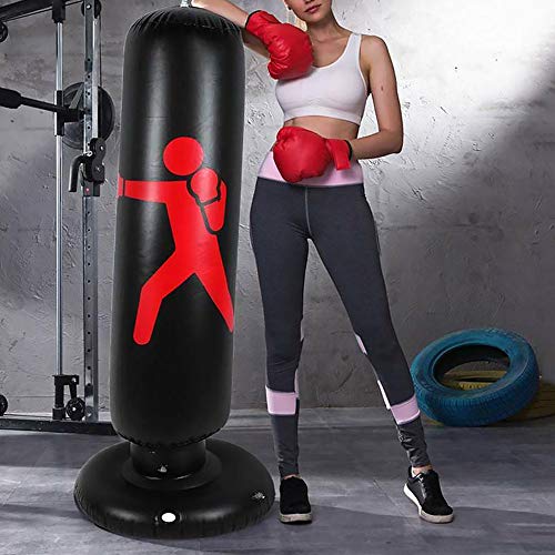 Saco de Boxeo, Boxeo Inflable autoportante Aptitud Objetivo Bolso del Soporte de la Torre, Perforación Kick Formación Tumbler Bop Bolsa para Aliviar la Presión (Negro)