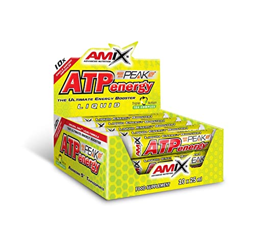AMIX - Suplemento Deportivo ATP Energy Liquid - 10 x 25 ml - Ayuda a Desarrollar la Fuerza - Ayuda a Reducir la Fatiga y Restaura los Niveles de ATP - Sabor Limón