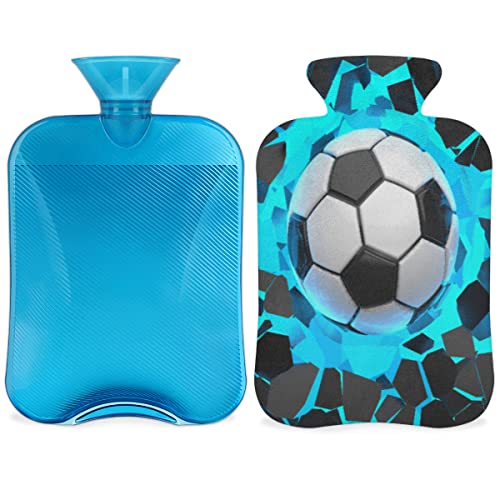 Botella de agua caliente con cubierta de 2 L, bolsa de agua caliente de fútbol con impresión 3D para calentamiento de la camaalivio del dolor de período, manga de botella de agua caliente de fútbol