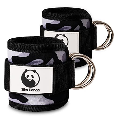 Slim Panda 1 par de correas de fitness para tobillo, tobilleras ajustables con doble anilla en D y soporte de neopreno para ejercicios con cables y polea (verde militar)