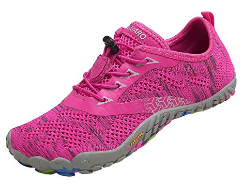 Zapatos Descalzos Exterior Interior Zapatillas Minimalistas de Trail Running para Mujer,Tejer Rosa roja,40