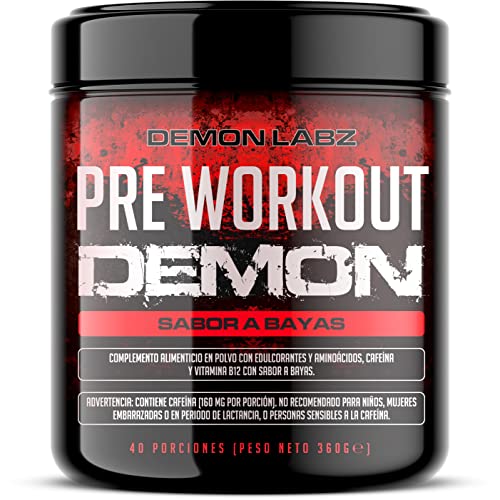Pre Workout Demon - Suplemento Potente pre-Entreno con Creatina, Cafeína, Beta-Alanina y Glutamina (Frutas del Bosque, 360g)