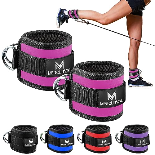 MERCURYAL Pack 2 Tobilleras Poleas Gym - Tobillera para Polea Acolchada de Velcro para Mujeres y Hombres - Correa Tobillos Gym para Máquina de Cable Fitness y Gimnasio (Rosa)