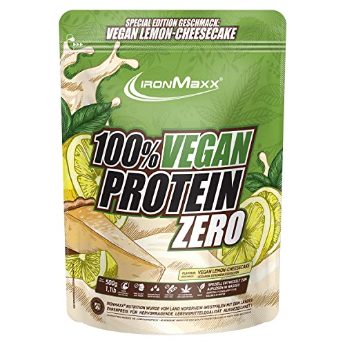 IronMaxx Proteína 100% Porciento Vegana Cero- proteína vegana en polvo de 3 componentes- sabor: Cheesecake de limón - bolsa de 500g (1 paquete)