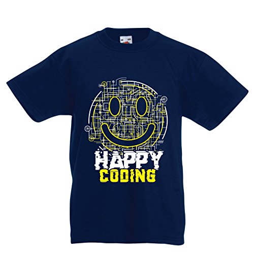 lepni.me Camiseta para Niños Codificación Feliz - Smiling Face, Jugador, Programador de Regalos (9-11 años Azul Oscuro Multicolor)
