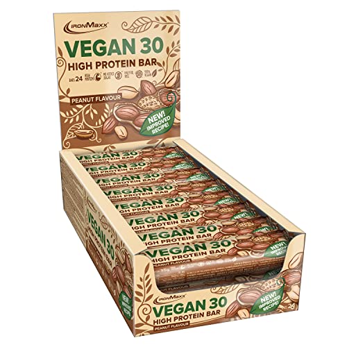 IronMaxx Vegan 30 Protein Bar- Barrita Proteica Vegana - sabor: cacahuete - 24 x 35g (paquete de 24 barritas)