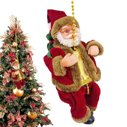 Papá Noel Eléctrico De Escalada De 11.8 Pulgadas – Papá Noel Trepando En Cuerda Juguete Eléctrico, Decoración Colgante De Cuerda De Escalada De Papá Noel, Pequeño Colgante Festivo De Muñeca De