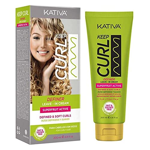 Kativa Keep Curl Definer Leave-in con Rizos Naturales o Con Permanente 200 ml |Acondicionador Pelo Rizado | Activador de Rizos Definidos y Suaves | Zumo de Kiwi y Naranja