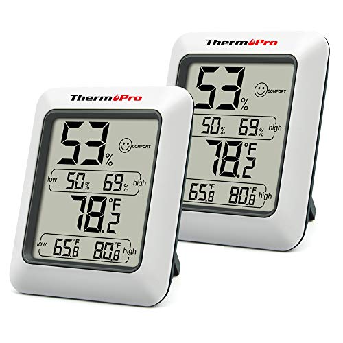 ThermoPro TP50 - Termómetro digital para interiores (termómetro de ambiente e indicador de humedad, con monitor de humedad y temperatura, 2 unidades)