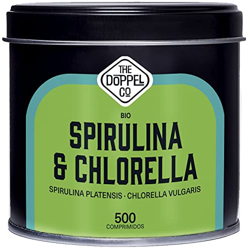 Espirulina y Chlorella Ecológica | 500 comprimidos | 1500 mg por Dosis | Sin Aditivos - Efecto Saciante - Detox | Proteina Vegana - Libre de Plástico