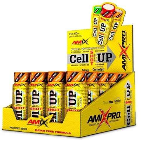 Amix - Cellup Shot - Suplemento Alimenticio - Contiene Cafeína - Aumenta la Fuerza y Congestión Muscular - Fórmula Pre-Entrenamiento - Nutrición Deportiva - Sabor Mango - 20 Viales de 60 ml