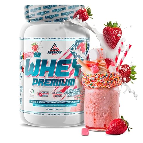 AS American Suplement | Premium Whey Protein 900 g | Fresa | Proteína Suero de Leche | Aumentar Masa Muscular | Alta Concentración Proteína WPC80 Pura | L-Glutamina Kyowa Quality®