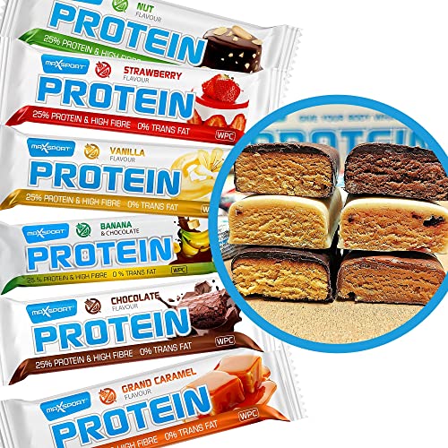 Maxsport Nutrition High Protein Barritas de Proteínas, 0% Grasas Trans, Sin Gluten, 24 x 60 g (Mix box)