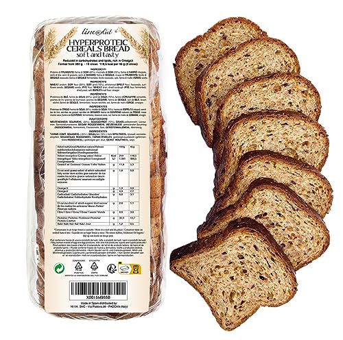 NUEVA FÓRMULA | Pan de cereales proteico Line@ | 30% de PROTEÍNA, bajo en carbohidratos, bajo en azúcar, bajo en calorías, rico en OMEGA 3 (1 pack)
