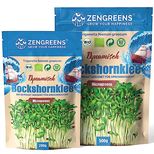 ZenGreens® - Semillas de fenogreco ecológico - Elija entre 10g, 200g y 500g - brotes de alholva - germinación de más del 97% - Microgreens