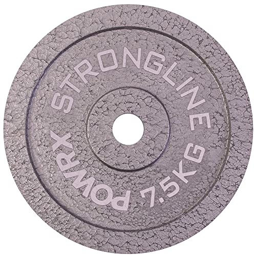 POWRX Discos hierro fundido 15 kg set (2 x 7,5 kg) - Pesas ideales para mancuernas y barras con diámetro 30 mm + PDF workout (Plata)